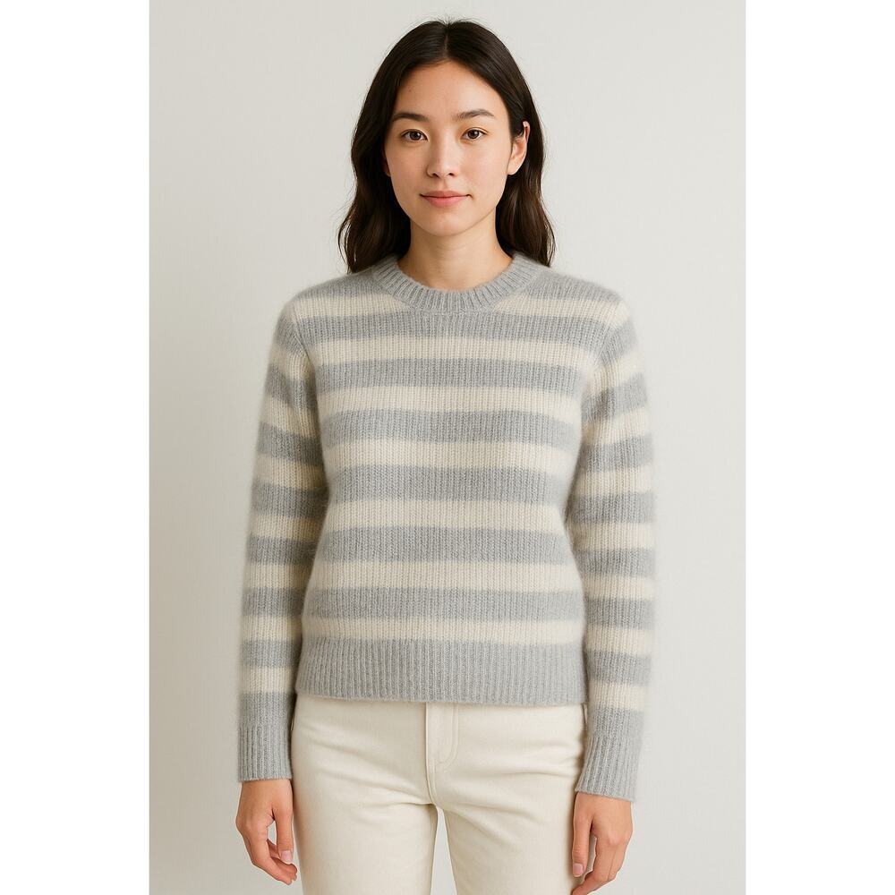 Women’s Wool Alpaca Blend Striped Sweater Sz S Gray Soft Cozy Minimalist Layer